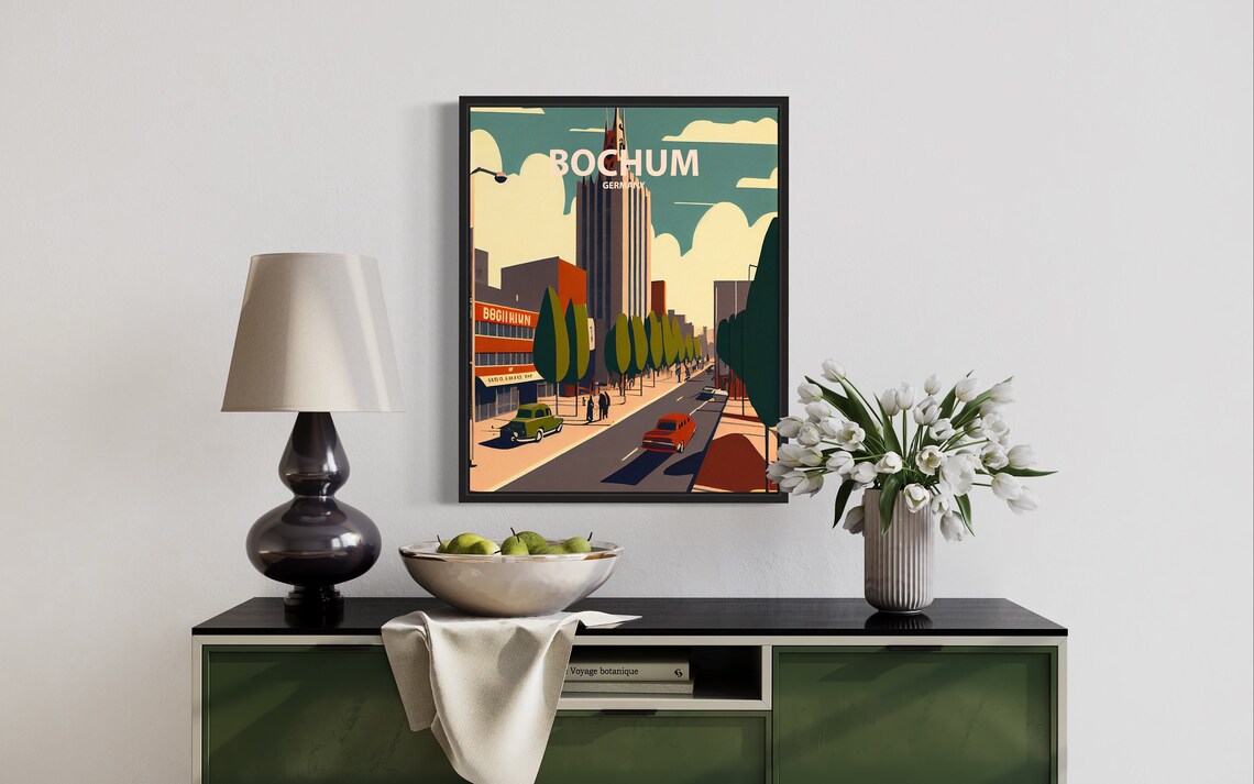 Bochum Germany City Street Vintage Cars Retro Architecture Poster - Image 3