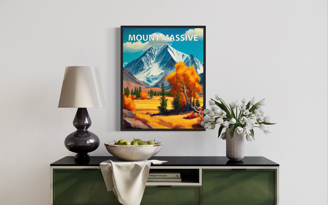 Mount Massive Colorado Snowy Summit Golden Aspen Grove Art Poster - Image 3