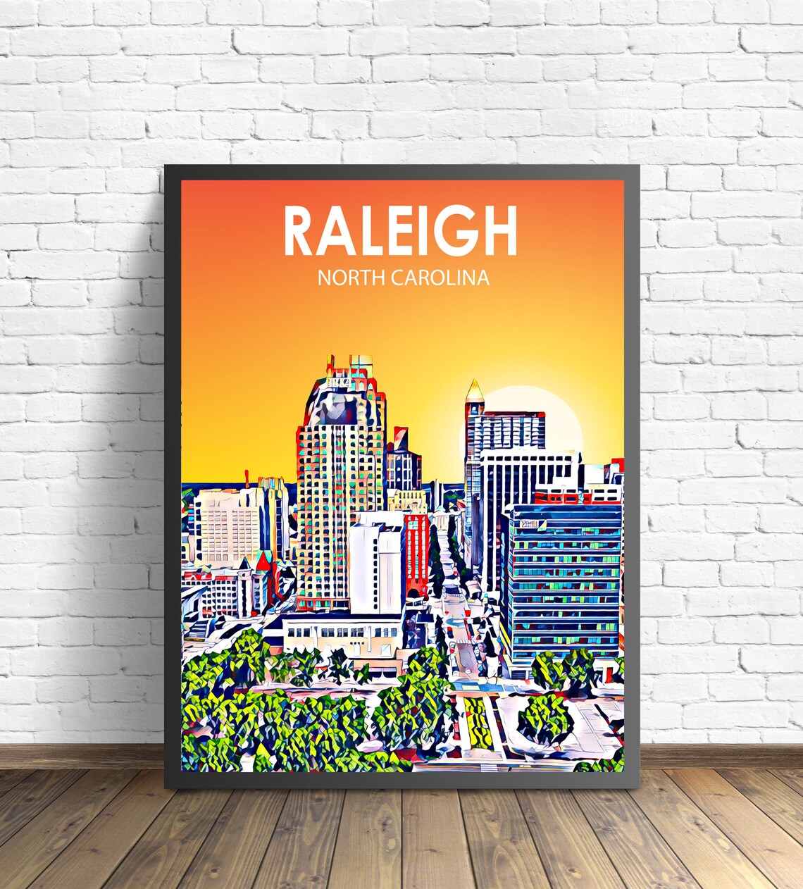 Raleigh North Carolina Sunset Downtown Golden Skyline Art Poster
