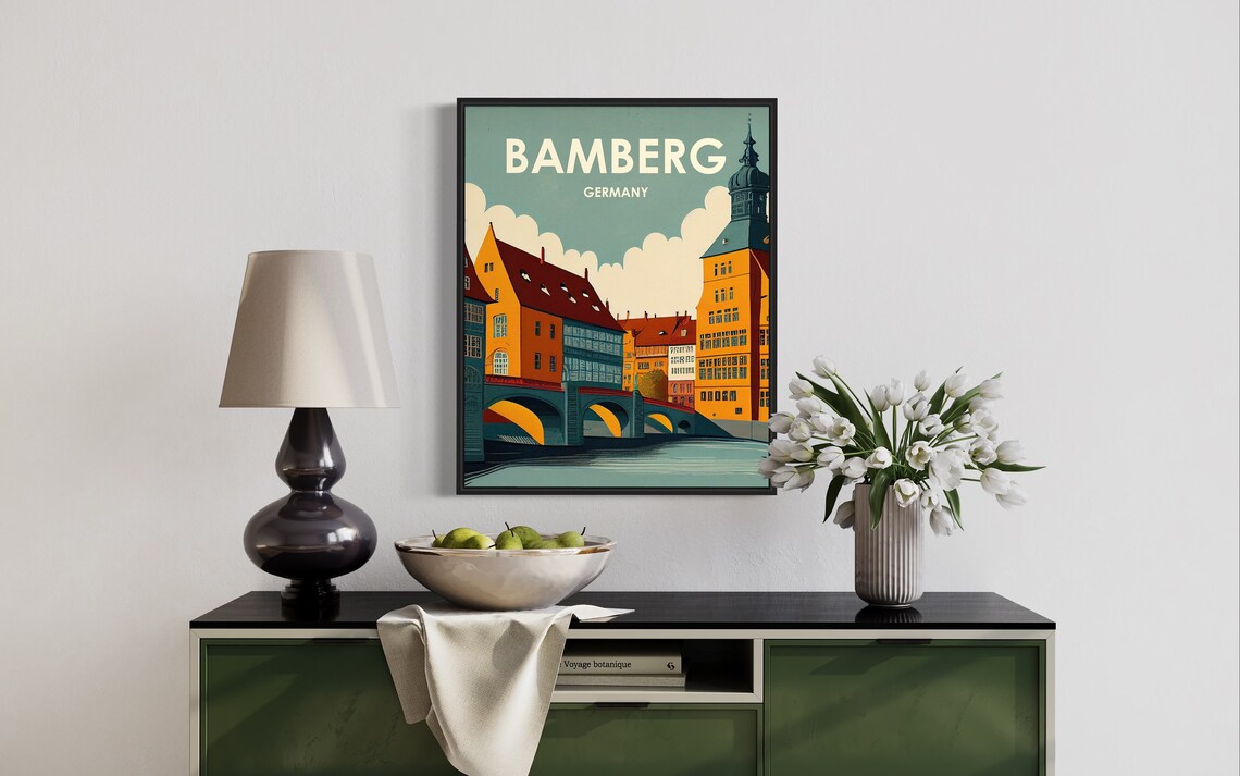 Bamberg Germany Riverside Old Town Bridge Retro Travel Poster - Image 2