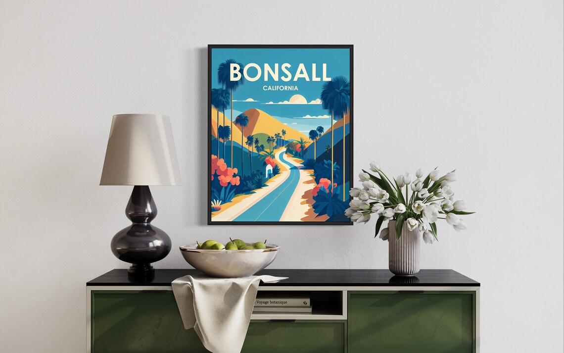 Bonsall California Retro Winding Road Through Golden Hills Poster - Image 3