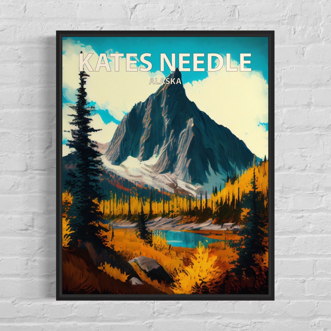 Kates Needle Alaska Jagged Summit Turquoise Lake Fall Art Poster