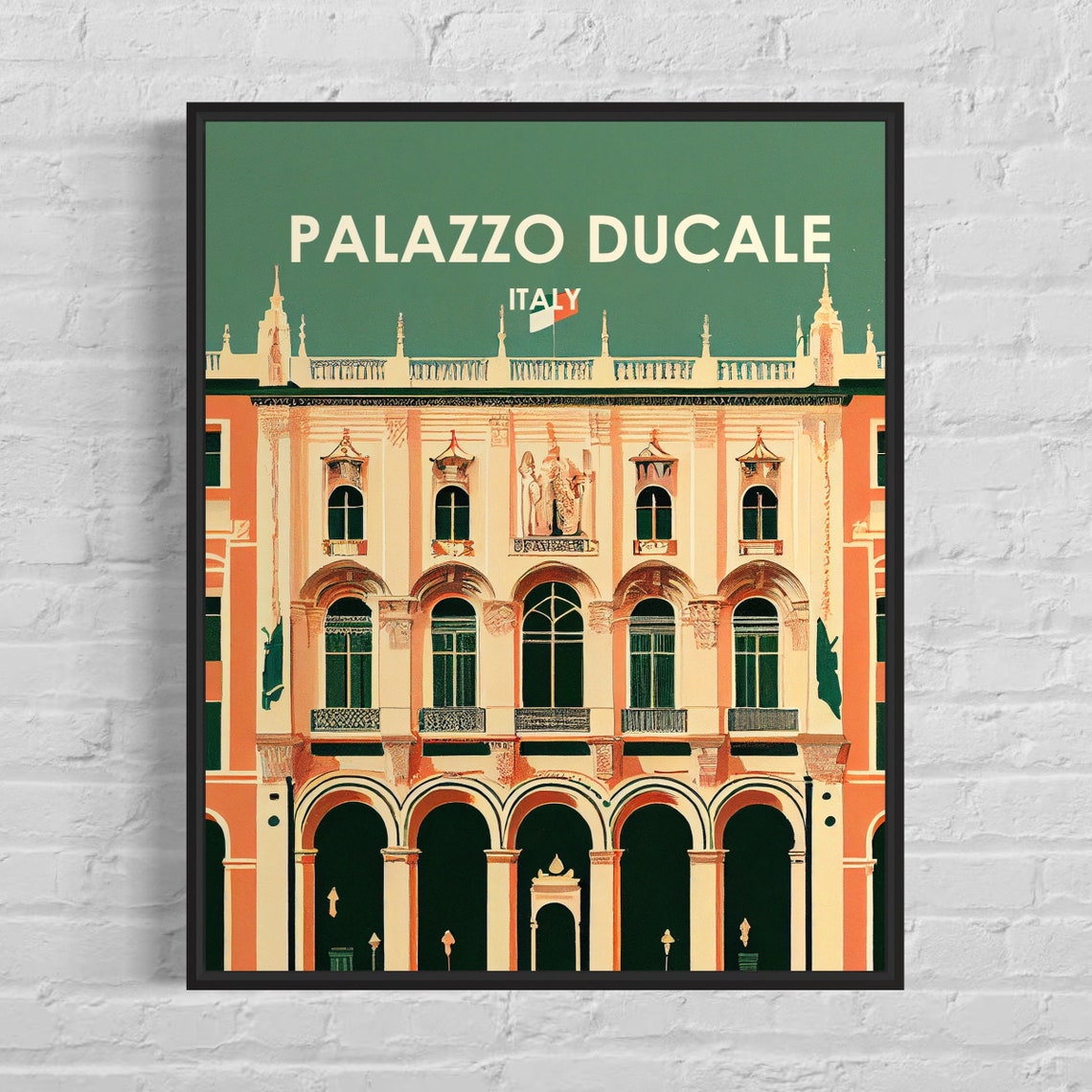 Palazzo Ducale Italy Renaissance Facade Vintage Green Travel Poster