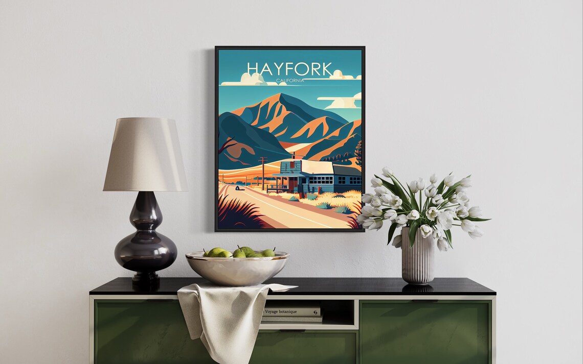 Hayfork California Mountain Roadside Americana Retro Travel Poster - Image 3