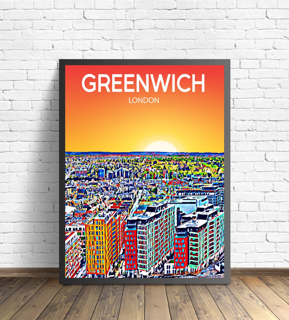 Greenwich London United Kingdom Sunset Skyline Cityscape Art Poster