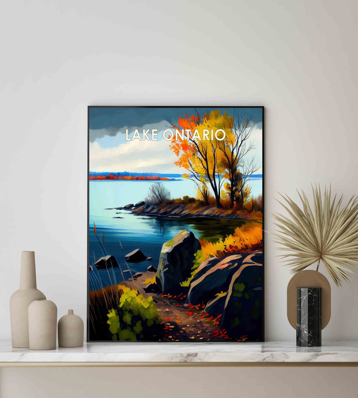 Lake Ontario Autumn Rocky Shoreline Great Lakes Retro Poster - Image 2