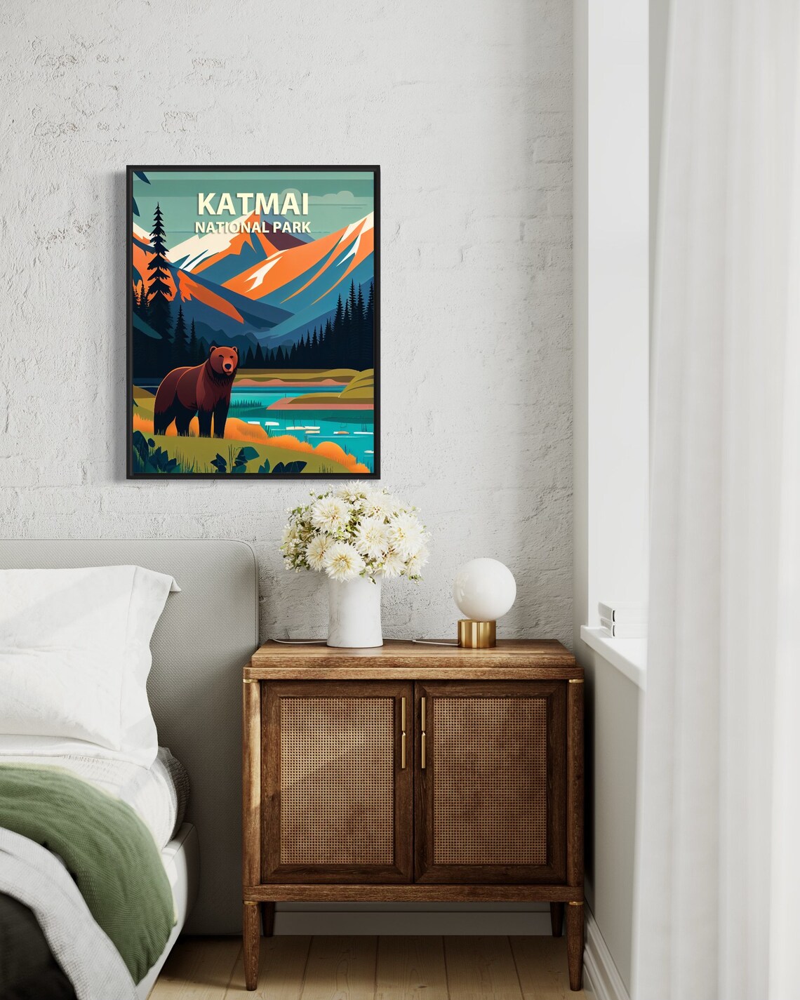 Katmai National Park Alaska Brown Bear Mountains Retro Travel Poster - Image 2