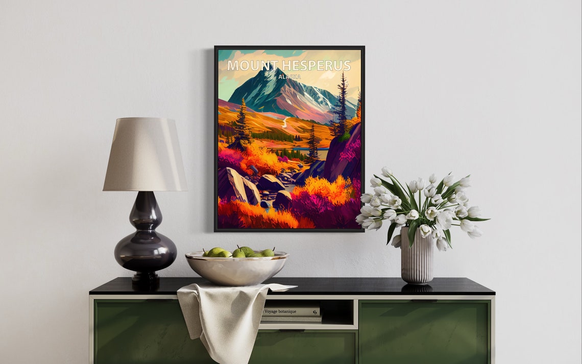 Mount Hesperus Alaska Rocky Stream Fall Tundra Vintage Travel Poster - Image 2