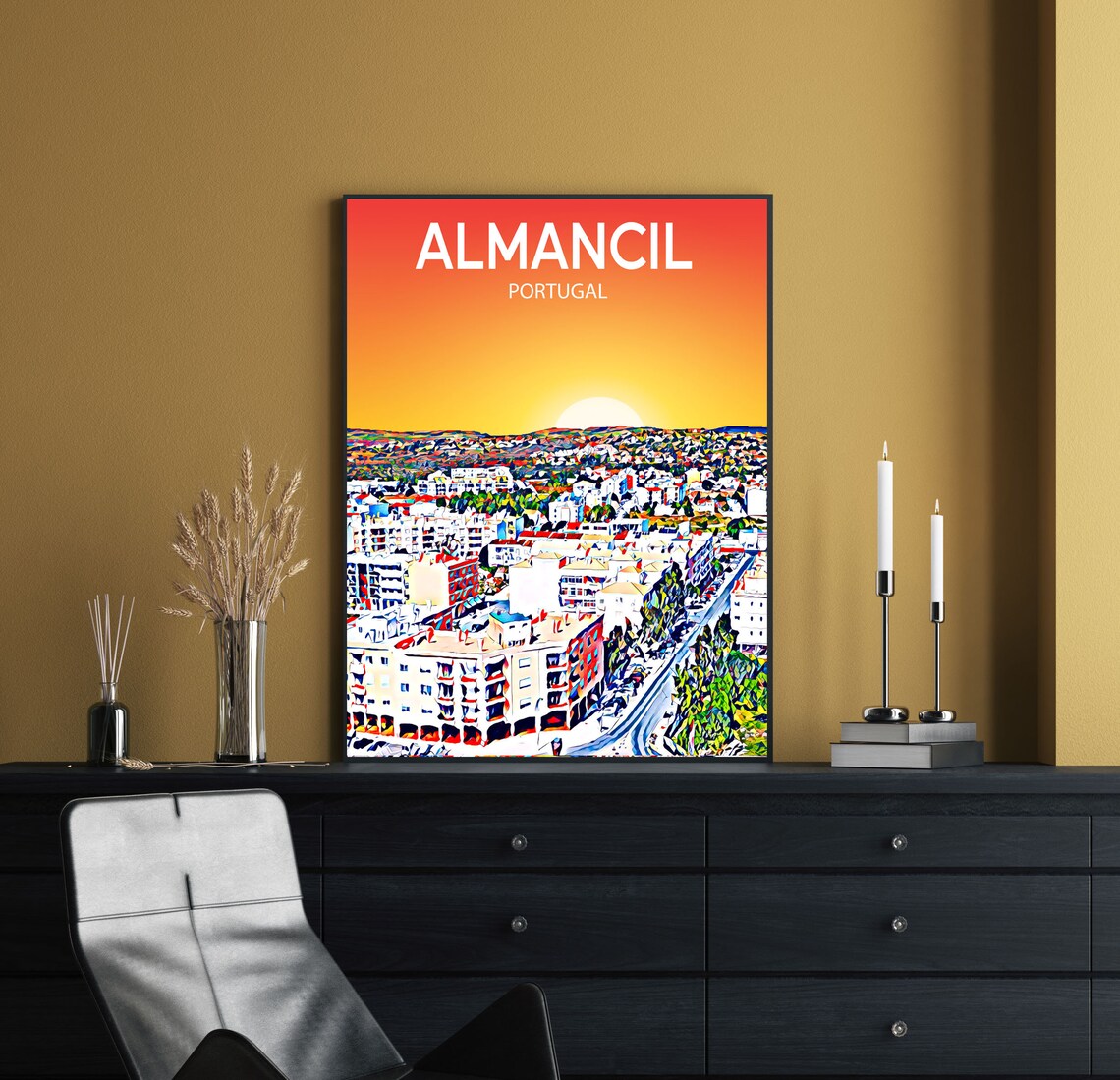 Almancil Portugal Sunset Skyline Sketch Art Travel Poster Gift - Image 2