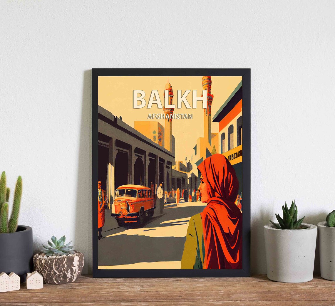 Balkh Afghanistan Retro Street Minaret Mosque Vintage Travel Poster - Image 3