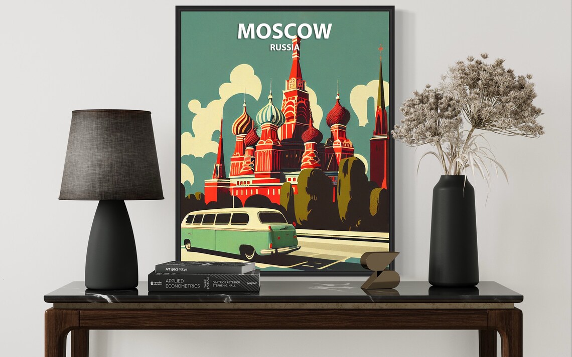 Moscow Russia Saint Basils Cathedral Vintage Bus Travel Poster - Image 3
