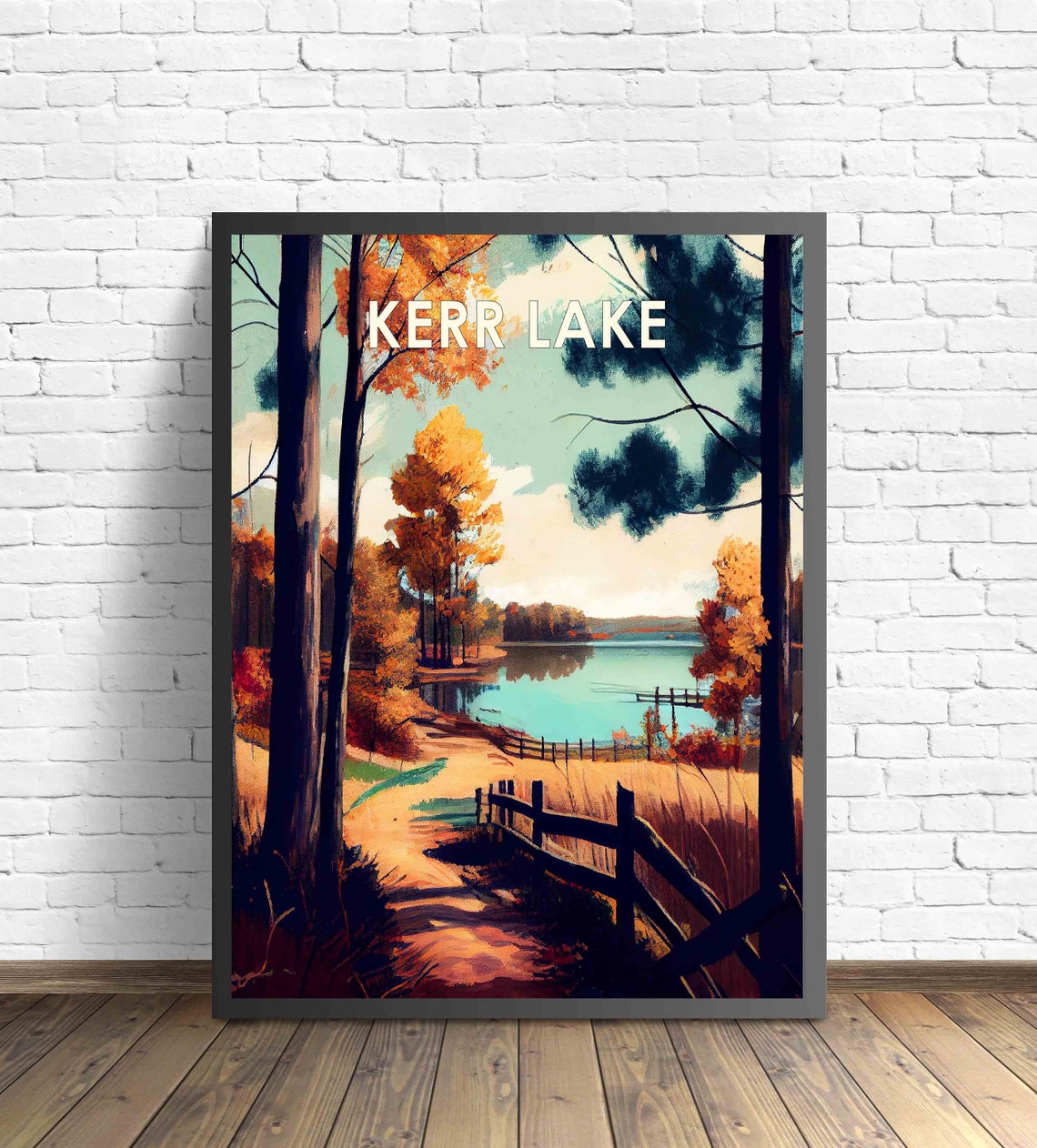Kerr Lake Autumn Shoreline Rustic Path Vintage Landscape Poster