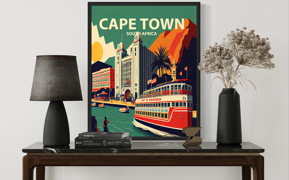 Cape Town South Africa Waterfront Ferry Mountain Retro Travel Poster - Image 3
