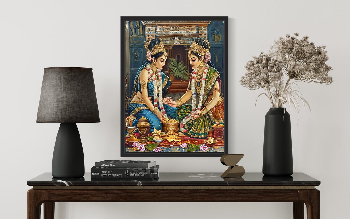 Sacred Hindu Bridal Puja Ritual Before a Temple Shrine Poster - Image 2