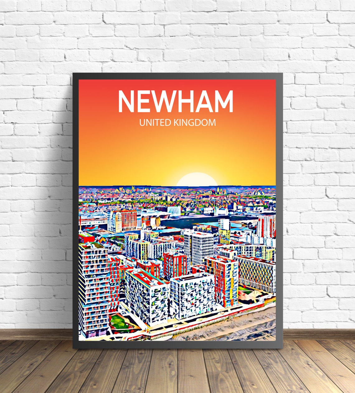 Newham London Docklands Modern Towers Golden Sunset Skyline Poster