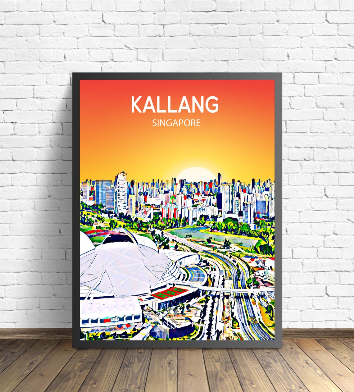 Kallang Singapore Stadium Sunset Skyline Cityscape Art Poster