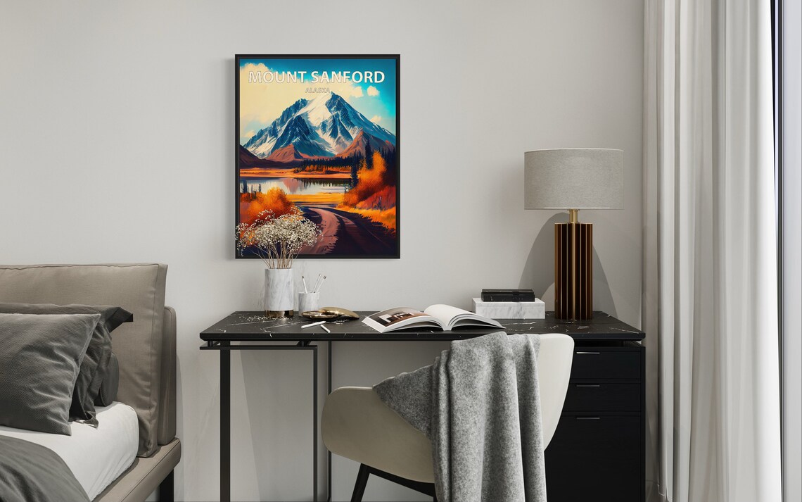 Mount Sanford Alaska Glacier Peak Winding Road Autumn Art Poster - Image 2