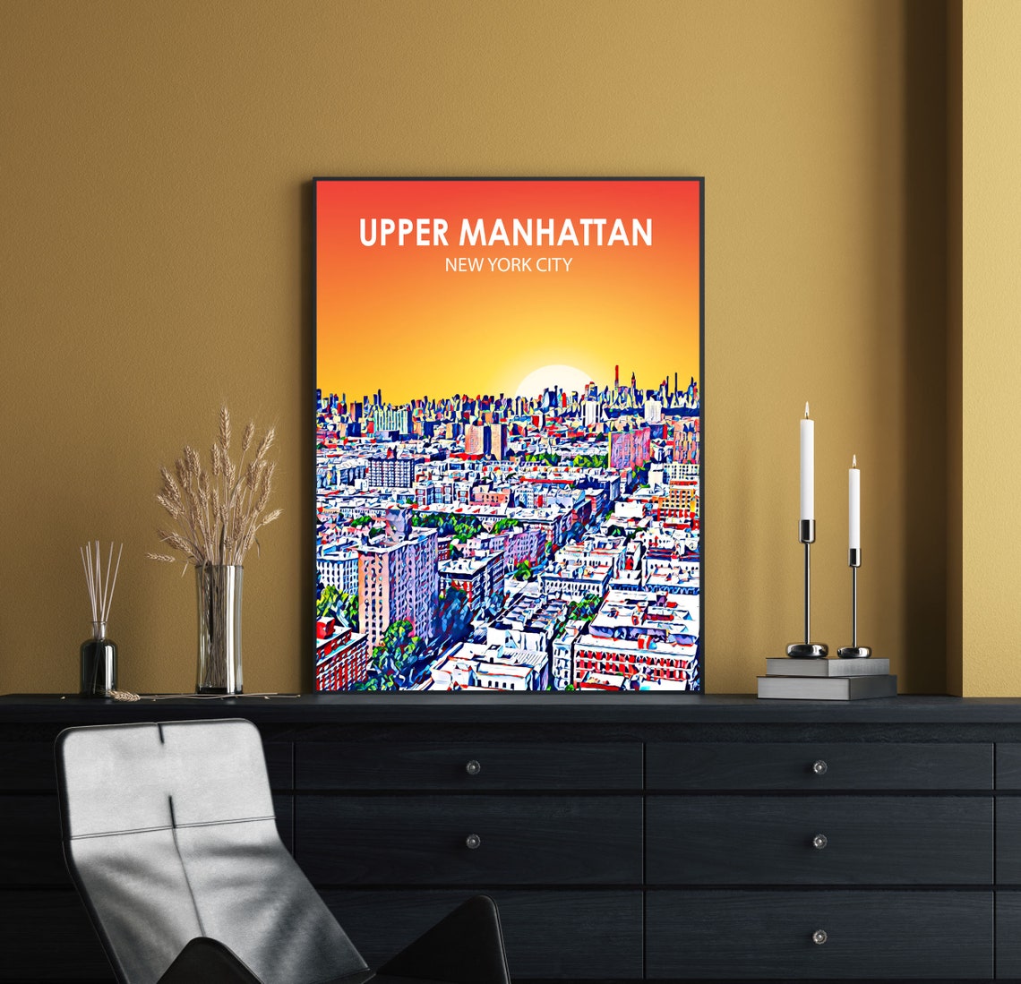 Upper Manhattan New York City Sunset Aerial Colorful Skyline Poster - Image 2