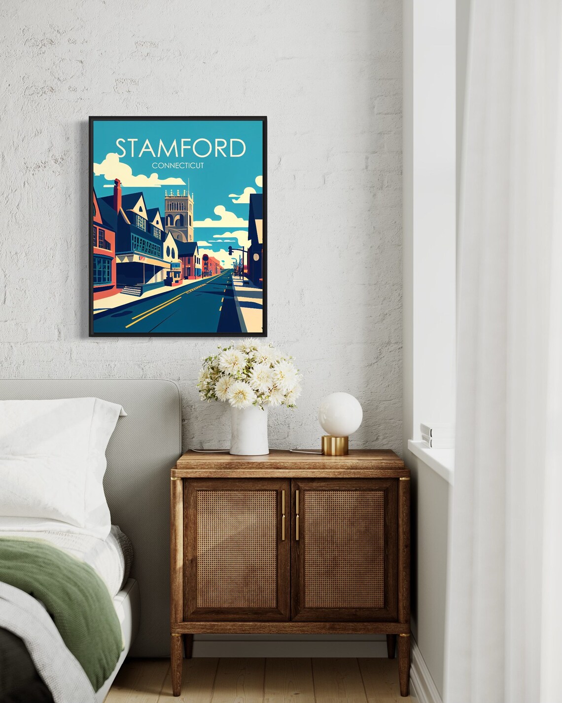 Stamford Connecticut Main Street Shops Church Tower Travel Poster - Image 3