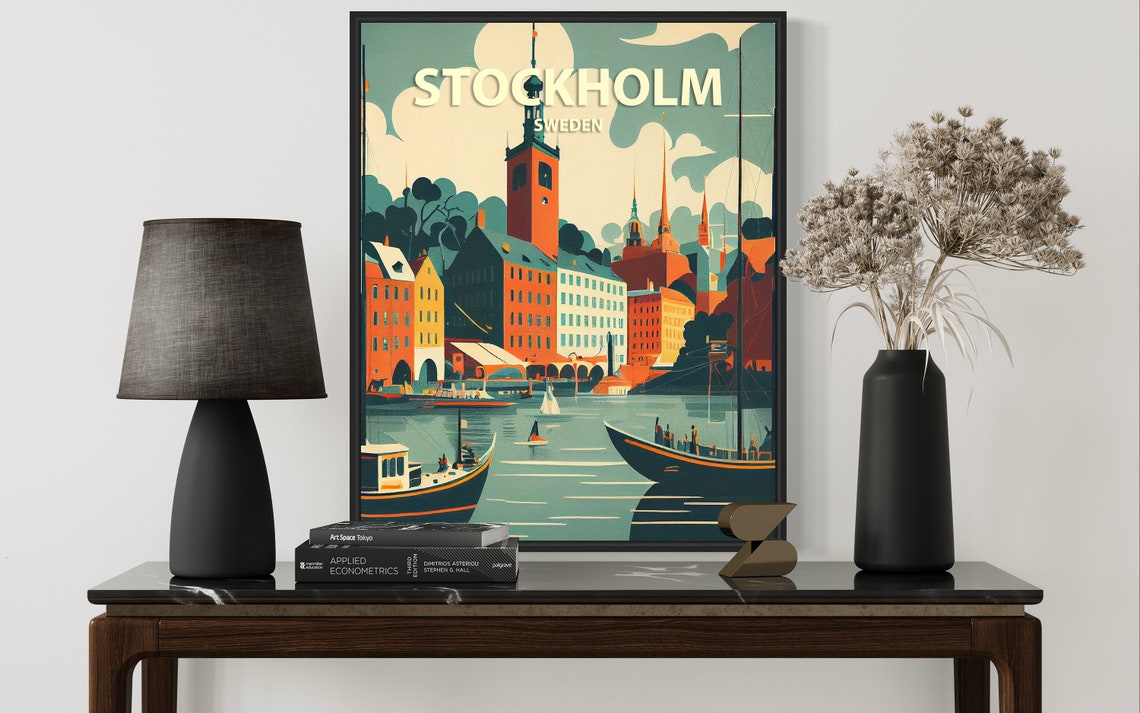 Stockholm Sweden Harbor Sailboats Old Town Retro Coastal Poster - Image 3