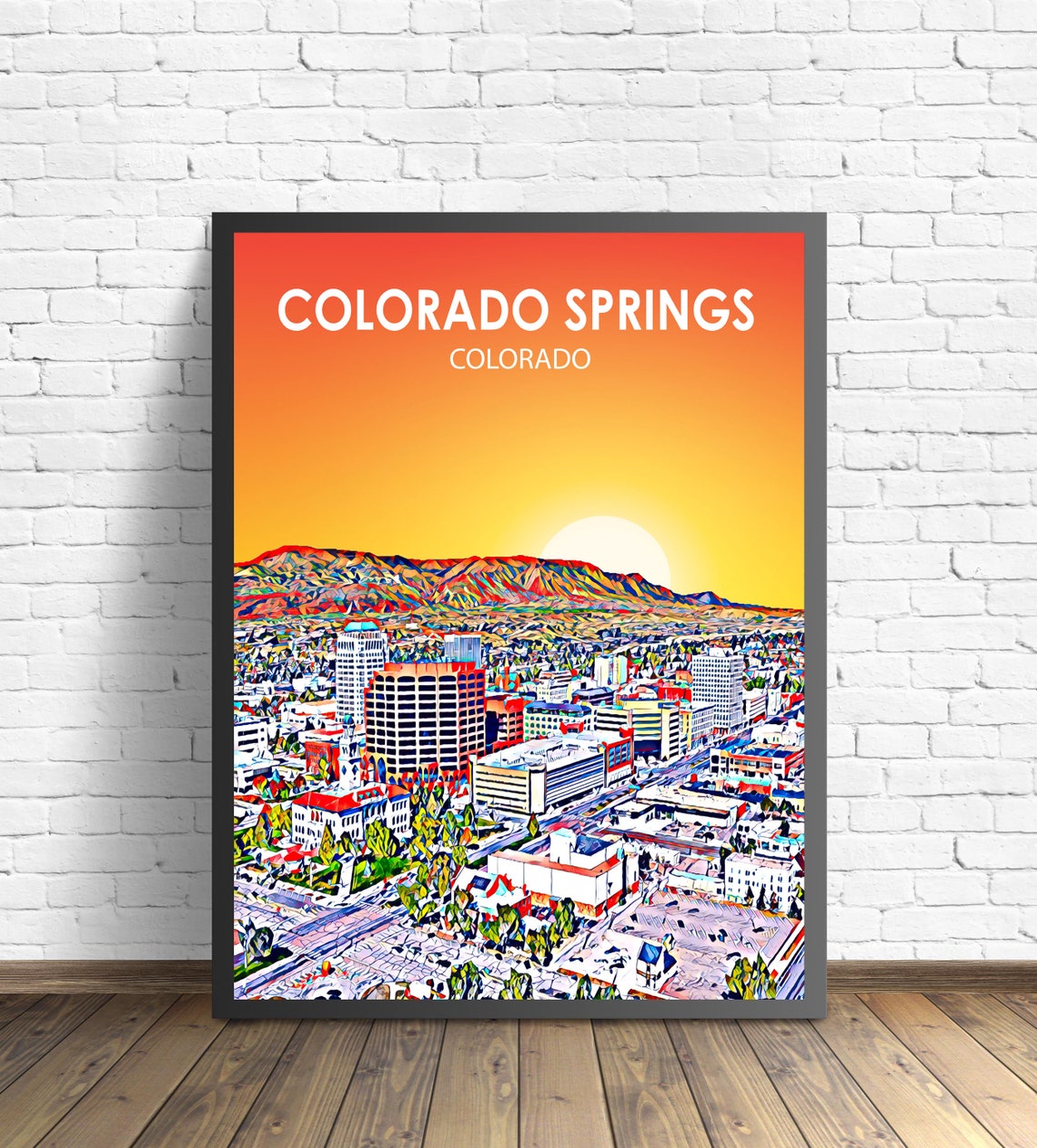 Colorado Springs Colorado Sunset Night Landscape Poster Print Colorado Springs City Wall Art United States Colorful Skyline Sketch