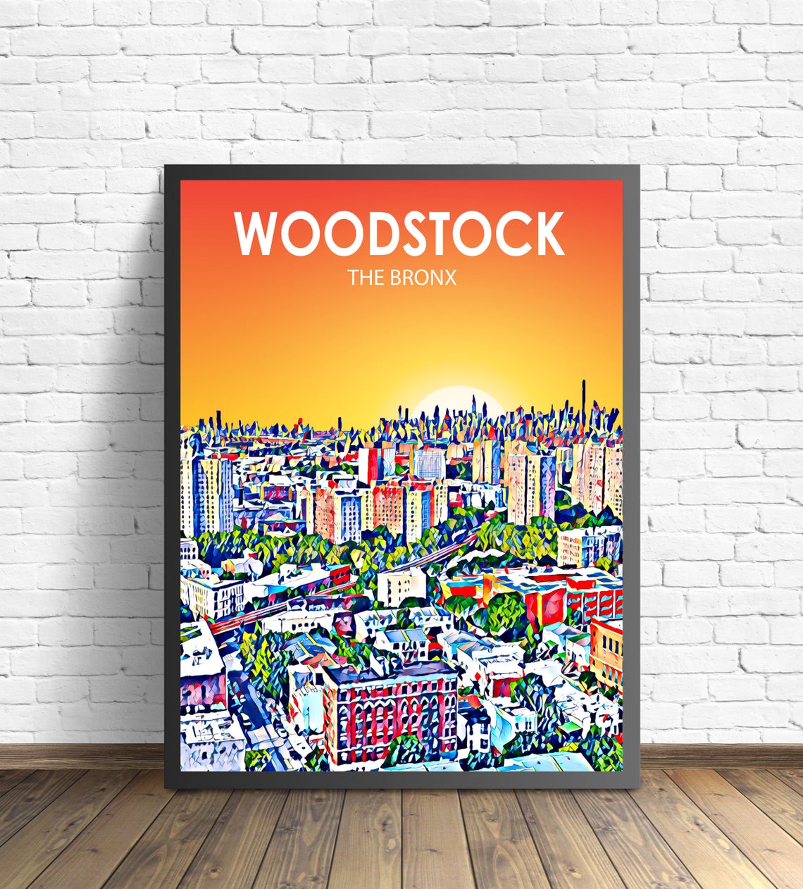 Woodstock Art Poster The Bronx Sunset Landscape Poster Print Woodstock City Wall Art Colorful Skyline Sketch Photo