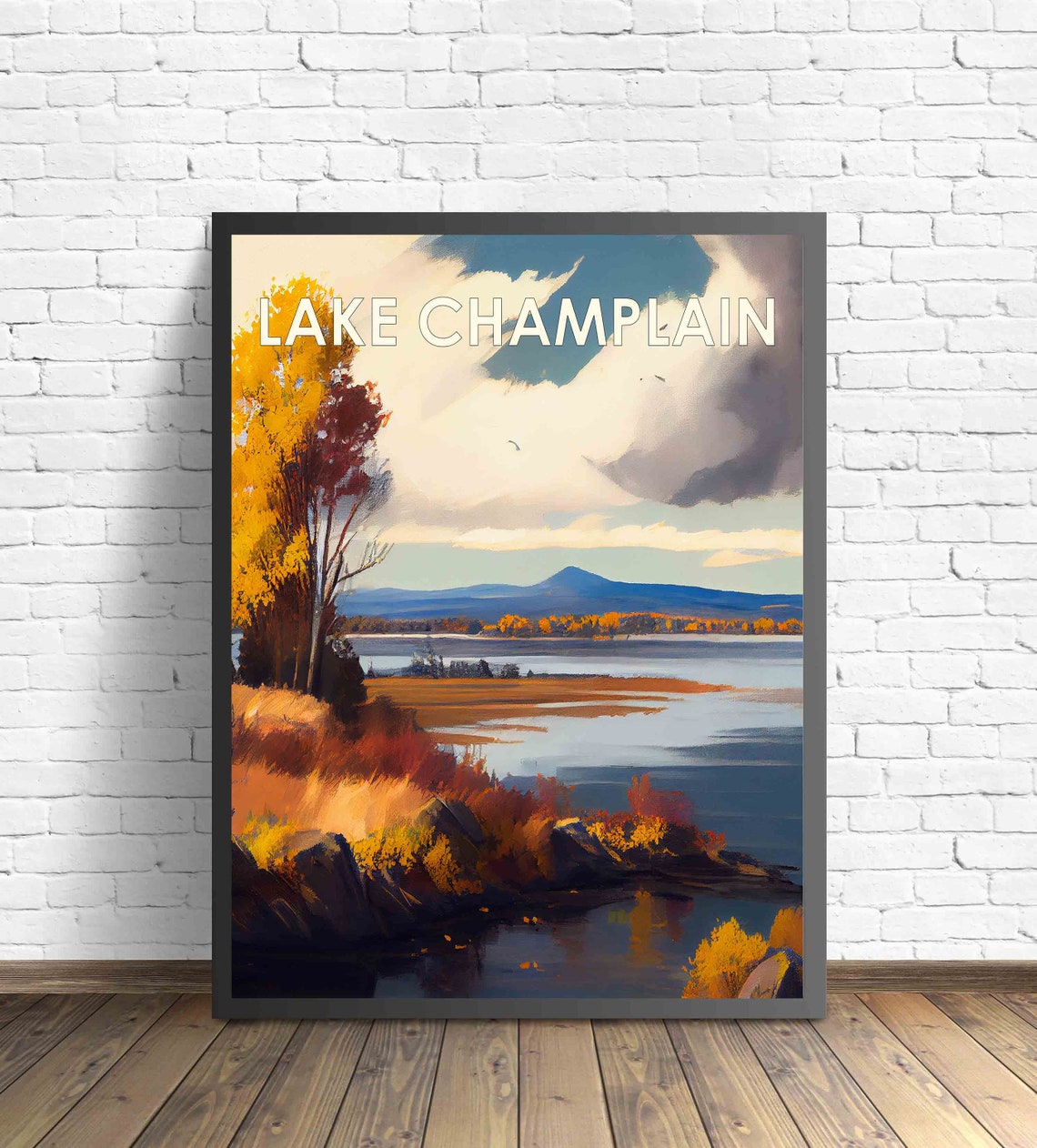 Lake Champlain Autumn Mountain Vintage Landscape Poster Artwork