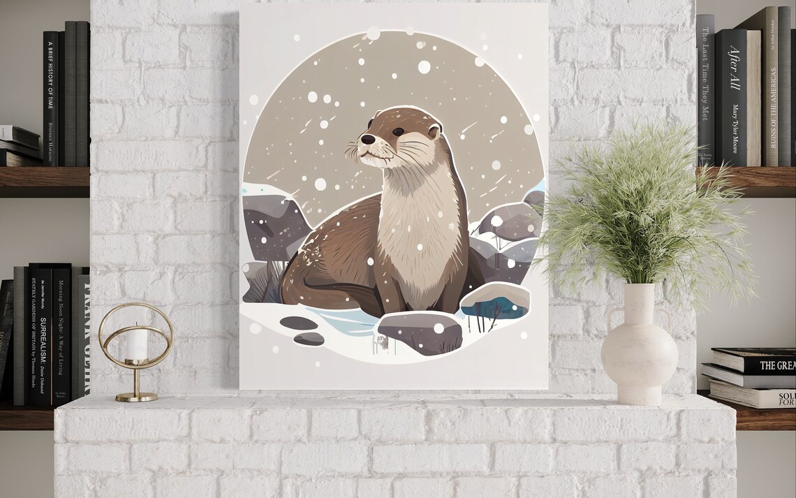 Otter Retro Art Print Otter Illustration Otter Vintage Minimal Design Poster - Image 3