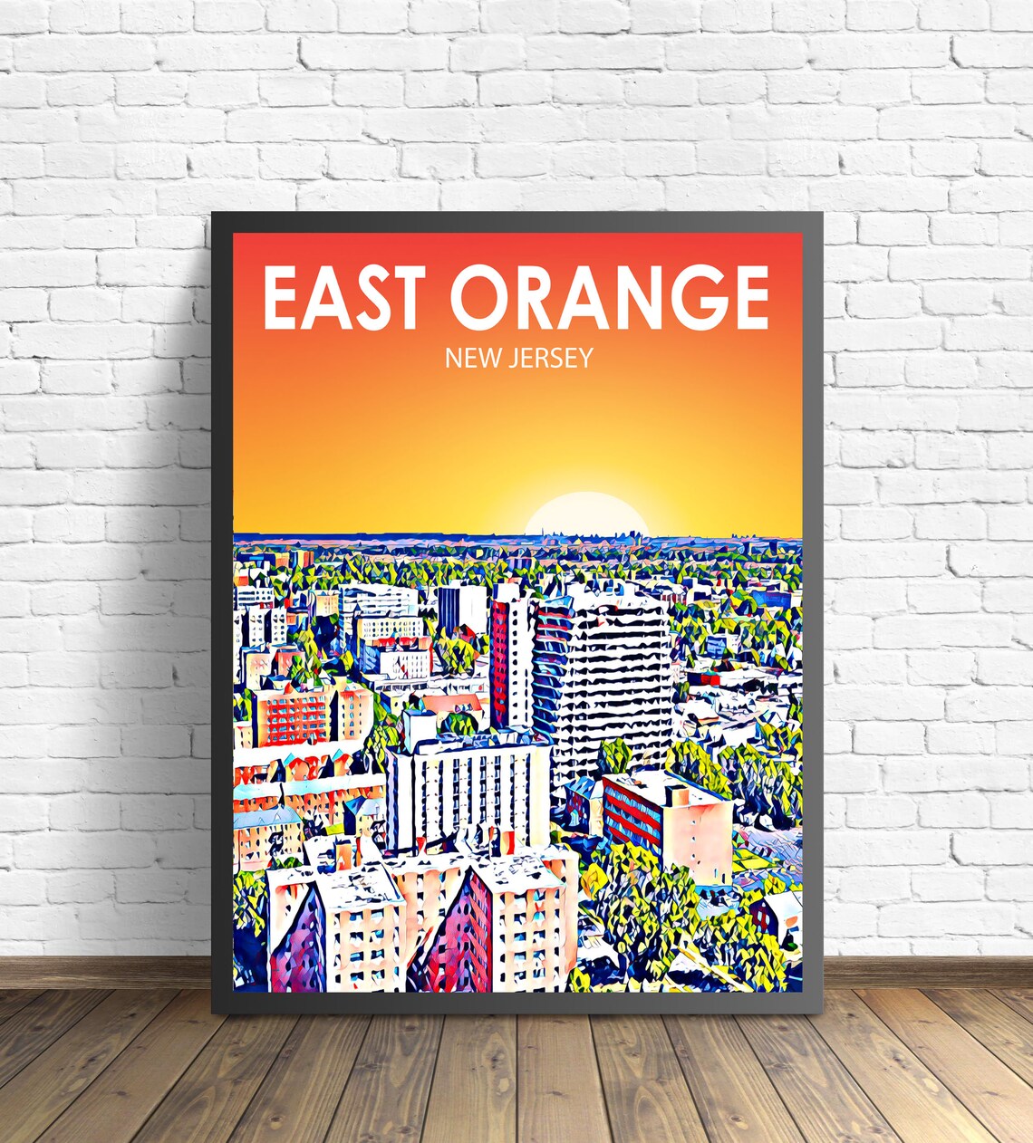 East Orange New Jersey Sunset City Skyline Colorful Art Poster