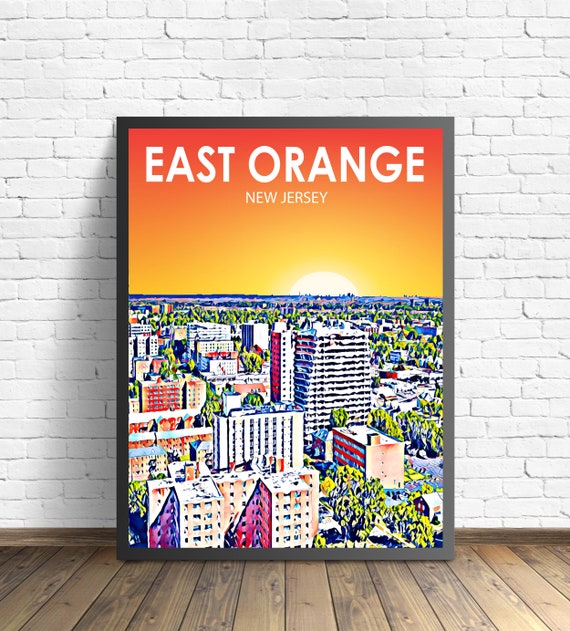 East Orange New Jersey Sunset Landscape Poster Print East Orange City Wall Art United States Colorful Skyline Sketch Photo