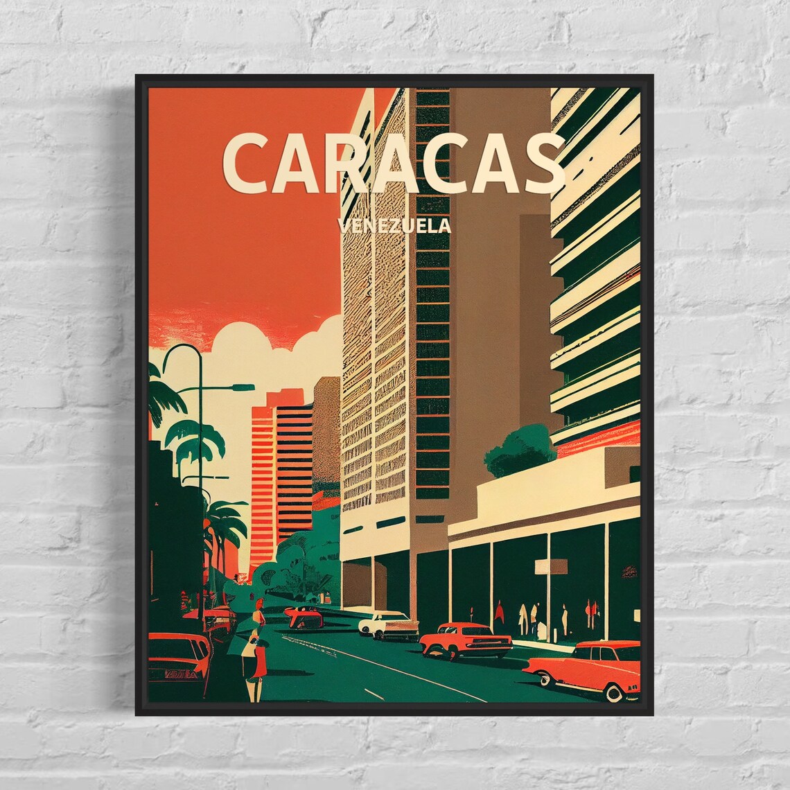 Caracas Venezuela Retro Boulevard Classic Cars Vintage Poster