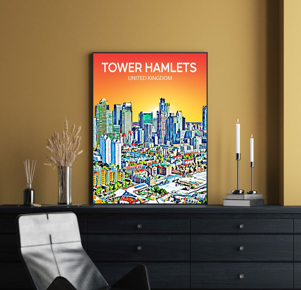 Tower Hamlets United Kingdom Sunset Skyline City Travel Poster - Image 3