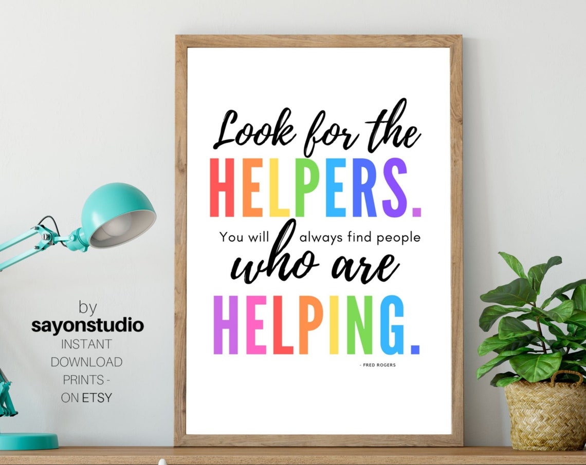 Look for the Helpers Fred Rogers Quote Rainbow Typography Poster - Image 3