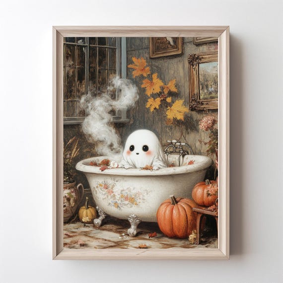 In Bathtub Halloween Wall Art Spook Bathroom Vintage Decor Spooky Cute