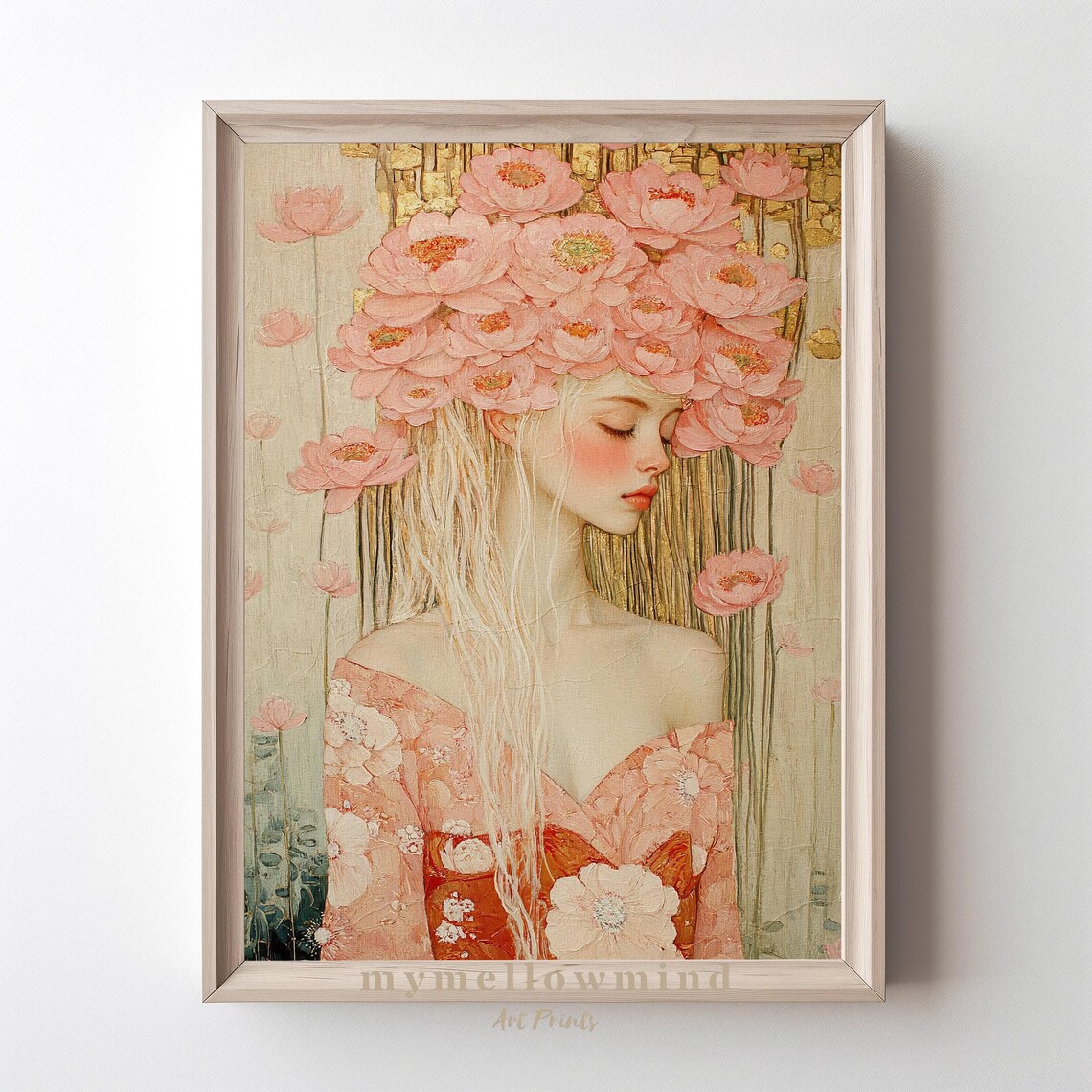 Ethereal Woman Peony Flower Crown Pastel Floral Portrait Poster