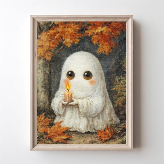 Holding Candle Print Cute With Spooky Decor Didigtal Halloween Art Fall