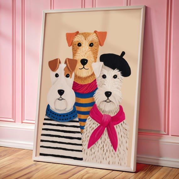 Terrier Dog Print Whimsical Wall Art Cute Illustration Home Decor Gift For Lovers Pet Kids Room