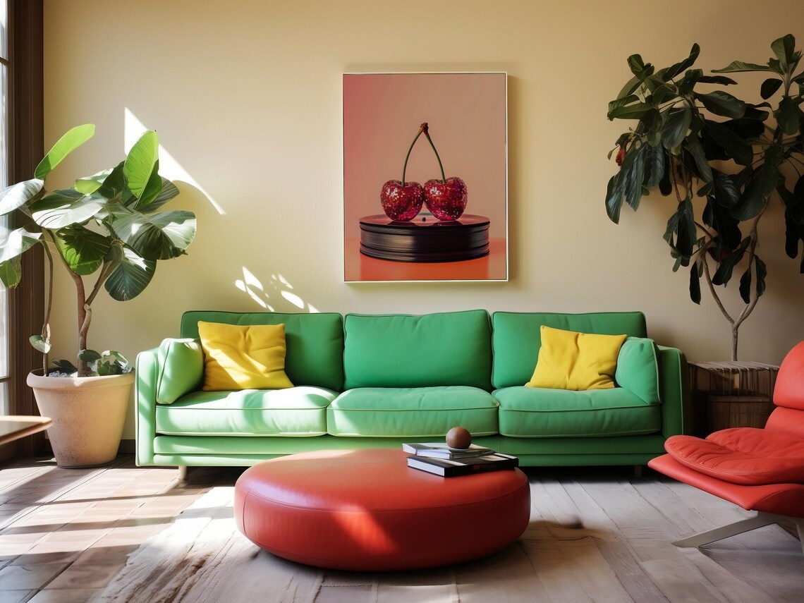 Retro Cherry Music Poster Vintage Vinyl Wall Art Disco Ball Funky Print Music Wall Art Trendy Decor Large Print Diy Art - Image 5