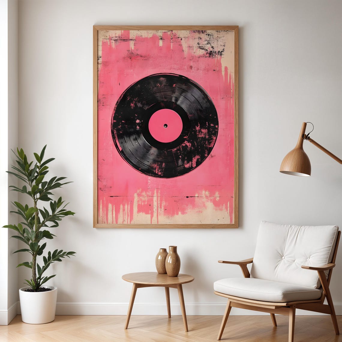 Lonely Vinyl Record With Pink Label On Distressed Pink Art Poster - Image 4