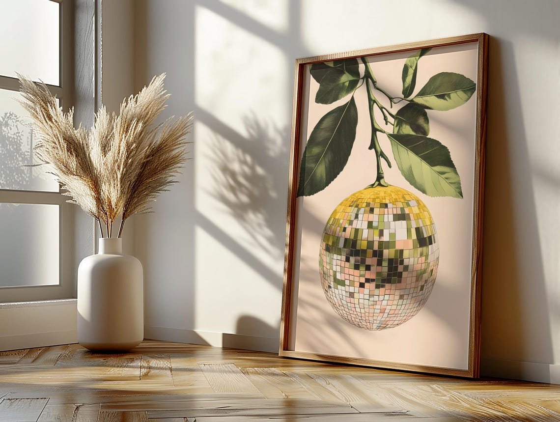 Vintage Lemon Tree Branch Disco Ball Mirror Tile Botanical Wall Art - Image 2