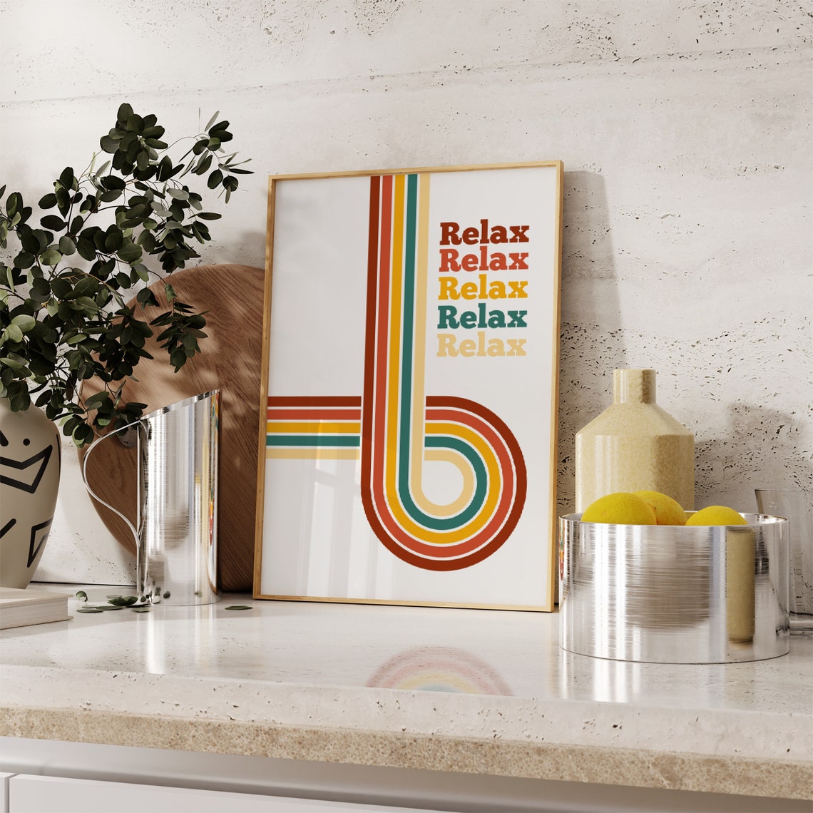 Relax Repeated Retro Rainbow Stripes Vintage Typography Poster - Image 4