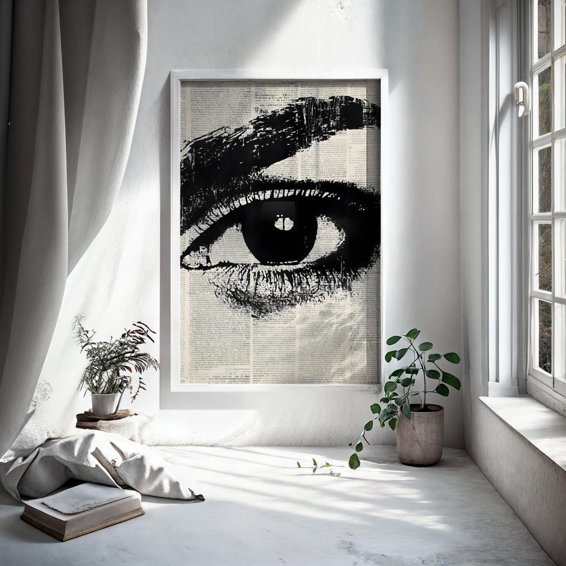 Dramatic Black And White Eye Newspaper Collage Beauty Wall Art - Image 3