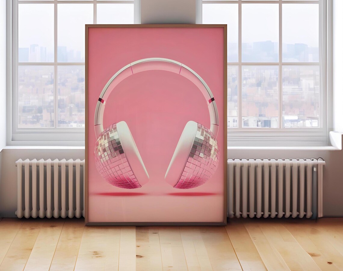 Disco Ball Headphones Pink Preppy Groovy Trendy Music Poster