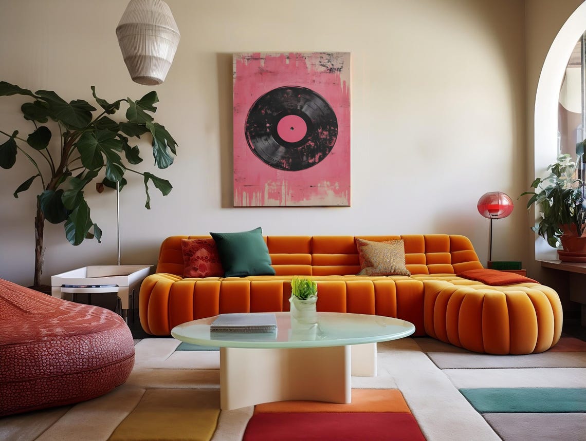 Lonely Vinyl Record With Pink Label On Distressed Pink Art Poster - Image 5