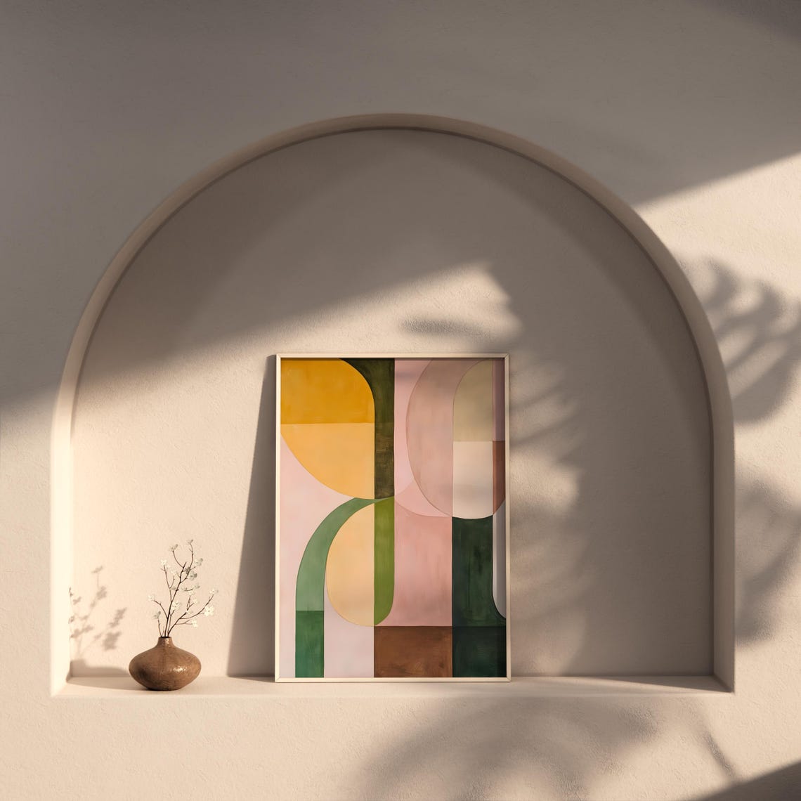 Geometric Arches Abstract Mustard Pink Green Modern Wall Art - Image 2