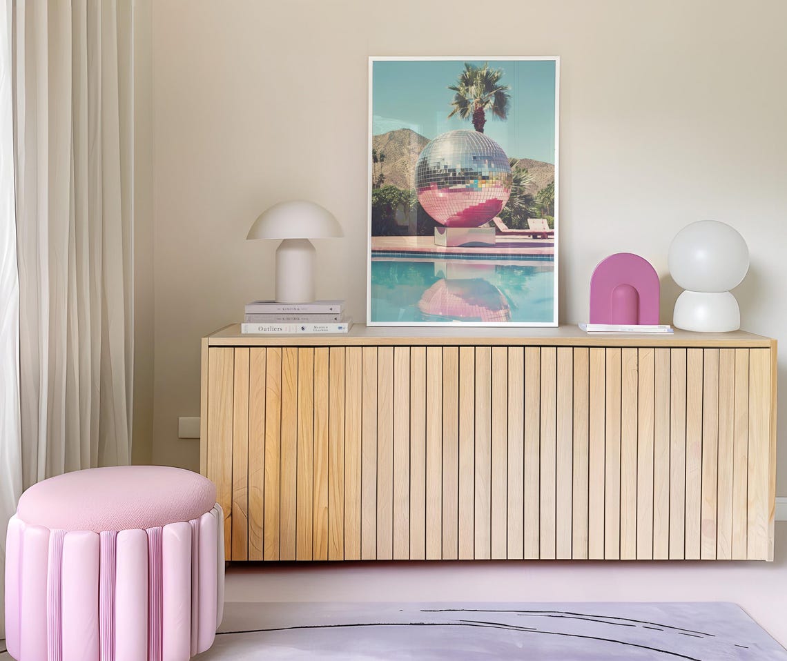 A Giant Disco Ball By A Palm Tree Pool On A Sunny Day Poster - Image 4