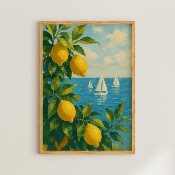 Italian Summer Kitchen Print, Mediterranean Landscape Poster
