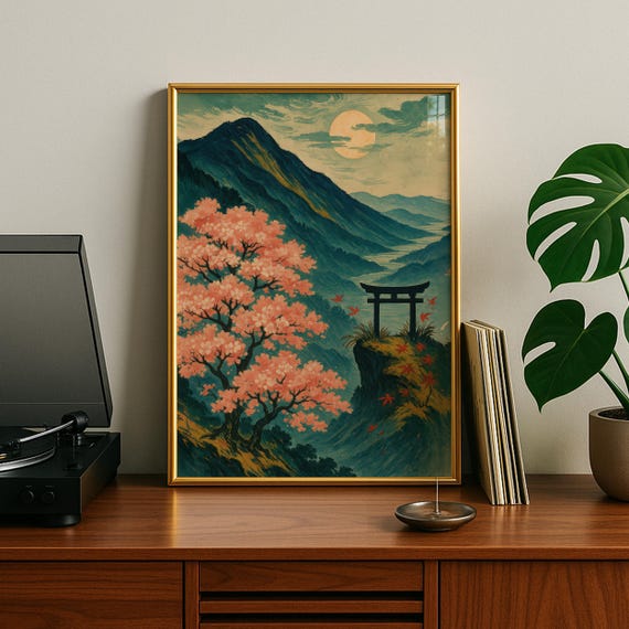 Japanese Mountain Landscape Wall Art Zen Nature Print For Bedroom Or Living Room Traditional Wabi Sabi Japandi