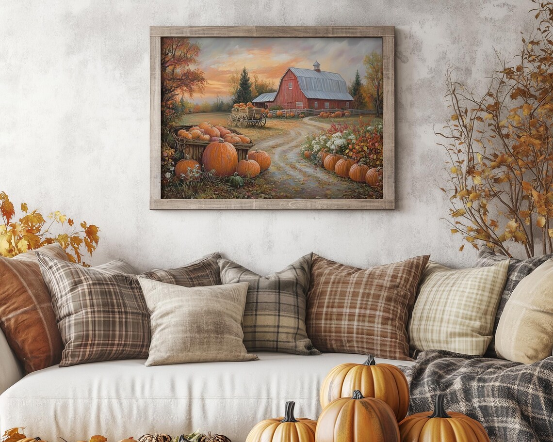 Rustic Red Barn Pumpkin Farm Autumn Art Print - Image 5
