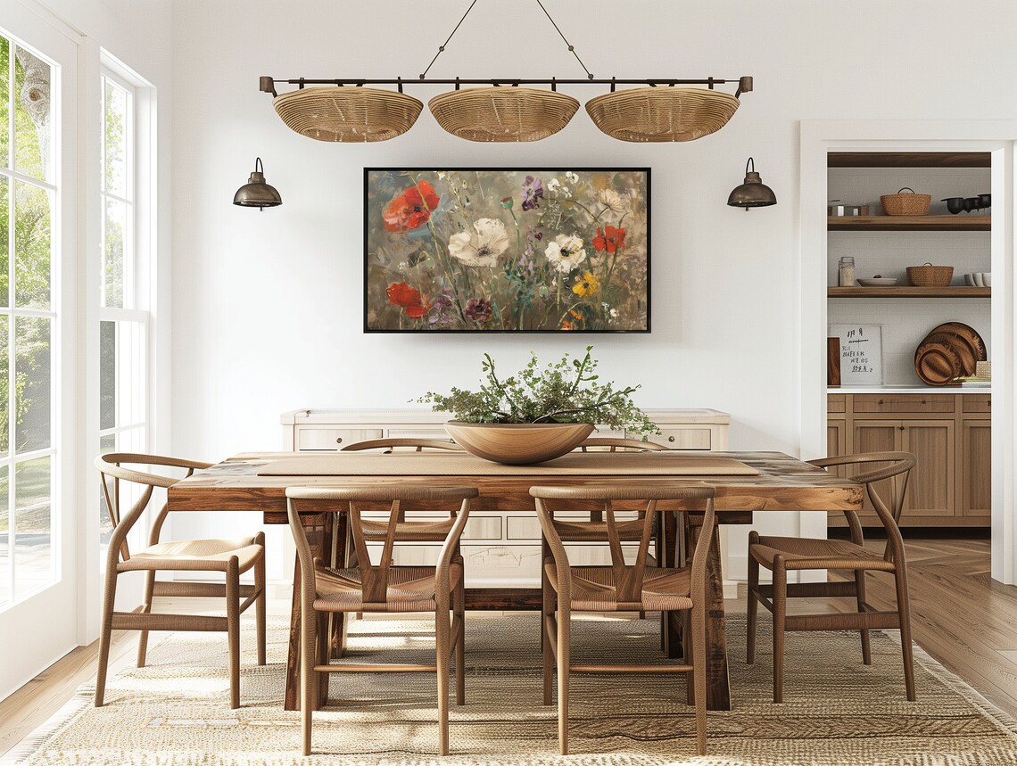 Colorful Abstract Wildflowers Painting Poppies Anemones Impasto Wall Art - Image 3